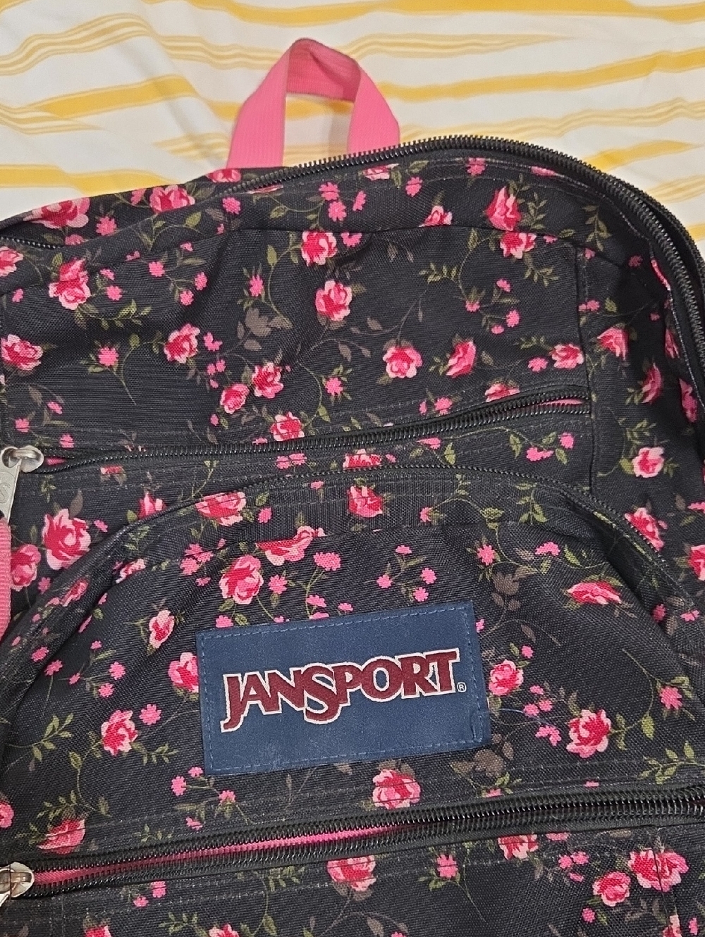 Jansport Black Backpack with Pink Floral Print - Picture 9 of 10